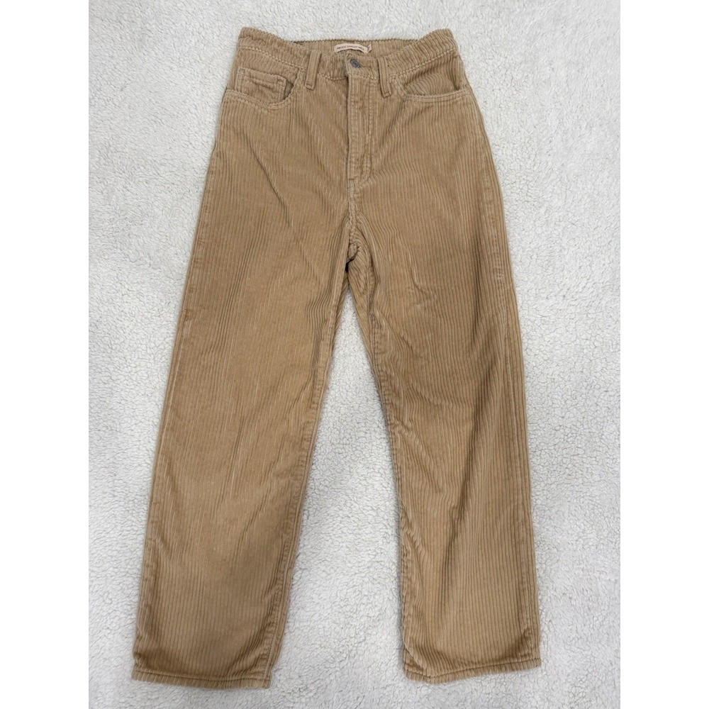 Levi Corduroy Pants Size 27 Tan Wide Leg High Rise Cotton Casual Retro Chic - Picture 5 of 11